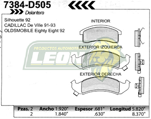 BALATA F.D. CADILLAC DEVILLE 91-93, OLDSMOBILE 88, SILHOUTTE 92-93