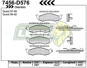 BALATA F.D. NISSAN QUEST, SENTRA 96-02