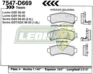 BALATA F.D. LUCINO 96-00, SENTRA 2.0L 96-01 (TRASERA)