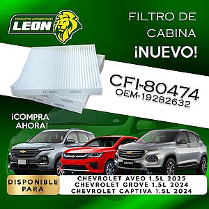 FILTRO DE CABINA G.M. AVEO 1.5L 2025, GROOVE 1.5L 2024, CAPTIVA 1.5L 2024