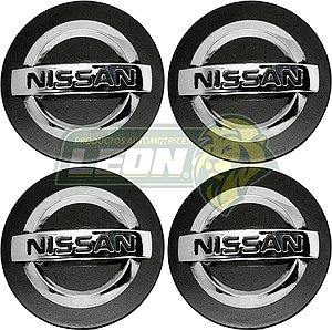 TAPONES DE RIN CENTRO Ø: 54 mm NISSAN VERSA, TIIDA, SENTRA 00-12, MICRA, MAXIMA, ALTIMA, MURANO, ROGUE, QUEST, 370Z (NEGRO-CROMO) (JGO. c/4 pz.)