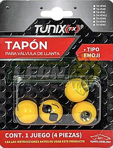 TAPON P/VALVULA DE LLANTA EMOJI LENTES NEGROS 4 PIEZAS