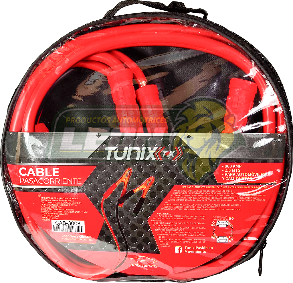 CABLE PASACORRIENTE 12V 800 amp. 2.5 mt. TUNIX