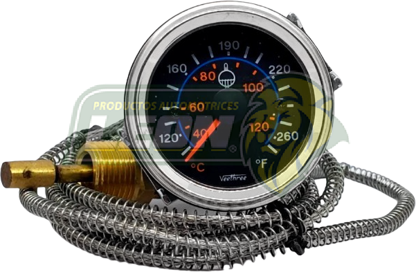 MARCADOR DE TEMPERATURA FISICO 52 MM BISEL CROMADO 72" 40°c A 130°c  VEETHREE = 03899 = M52723 = 03868