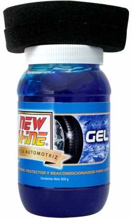 ABRILLANTADOR EN GEL PARA LLANTAS TRANSPARENTE AZUL C/ESPONJA  (GPLL) NEW SHINE 500 gr.