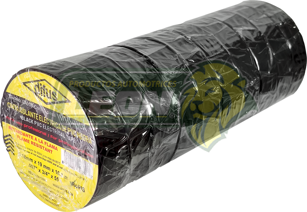 CINTA DE AISLAR PLASTICA PVC NEGRA 0.18 mmx19 mmx6.8 m (.007"x3/4x55”) DIFUS (CPG-USA, CPWN, ARE211, CI-25)