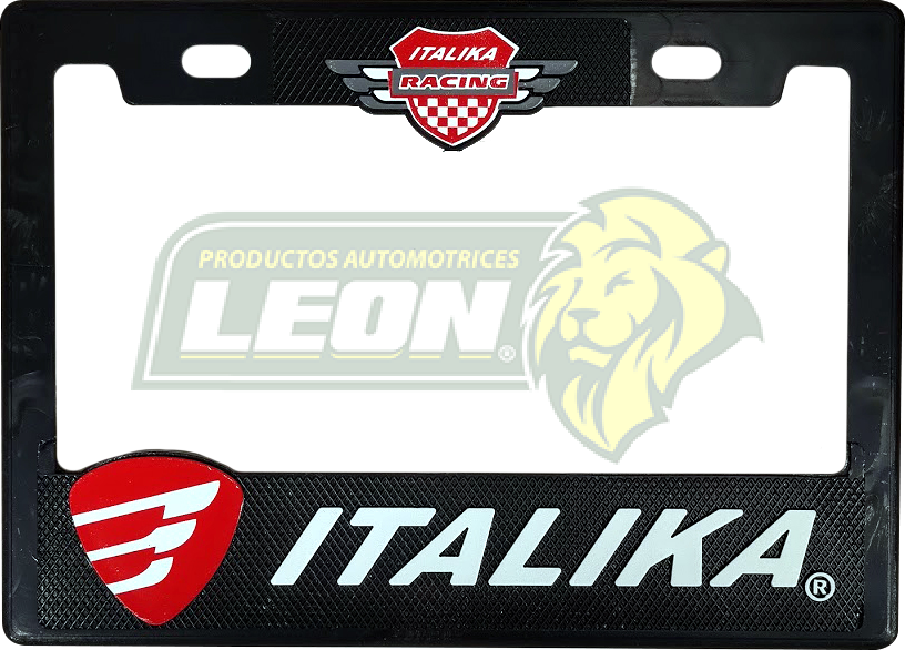 PORTAPLACA CHICA 22x15.5 cm.P/MOTO GRABADO ITALIKA ESCUDO ROJO (X PIEZA)