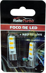 FOCO PELLIZCO 12V 6 LED 5630 T10 C/RECUBRIMIENTO DE GEL (AMBAR) (JGO. c/2 pz.)