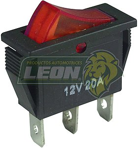 SWITCH DE TECLA MEDIANO 1 PASO RECTANGULAR ON/OFF CON LUZ ROJA 3T. (YH07035)