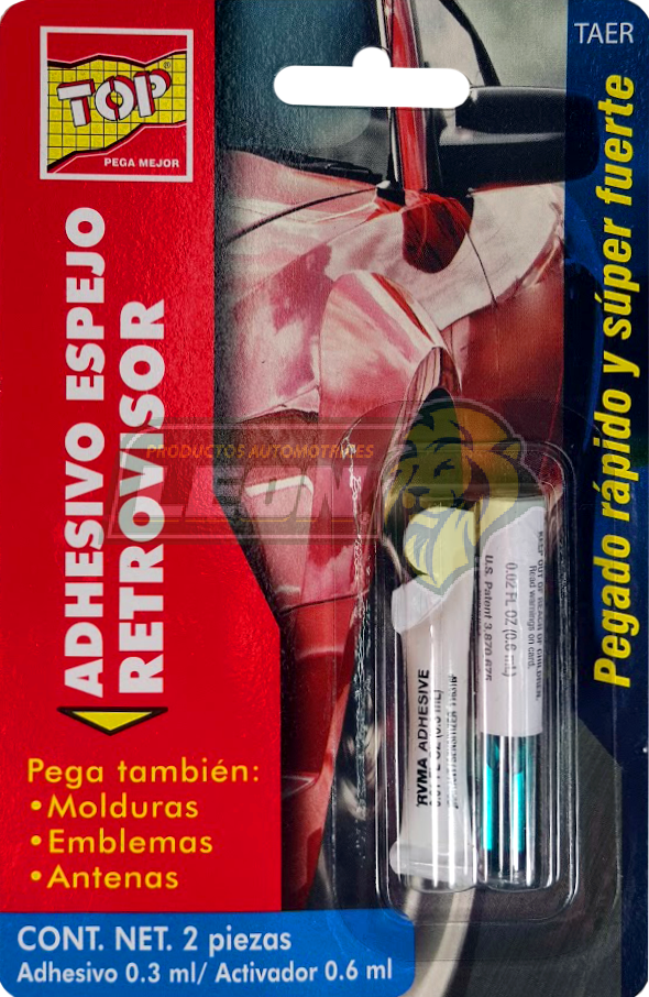 ADHESIVO PARA ESPEJO RETROVISOR, MOLDURAS, EMBLEMAS, ANTENAS 0.9 ml.
