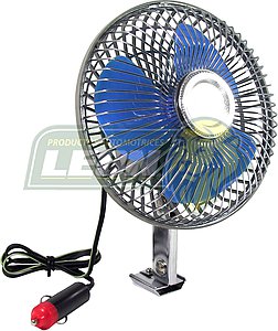 VENTILADOR PLASTICO OSCILATORIO 6” C/ADAPTADOR P/ENCENDEDOR 12V CROMADO ASPAS AZULES (VE-6P) = FAN13506SP