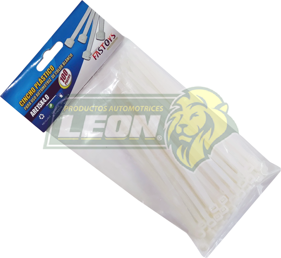 CINCHO NAILON 15 cm (3.6 mm DE ANCHO) BLANCO (BOLSA C/100 pz.) = ARE15X4.0