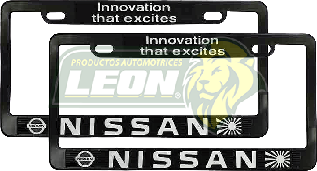 PORTAPLACAS NEGRAS GRABADAS NISSAN LETRAS CROMADAS (JGO. c/2 pzas.)