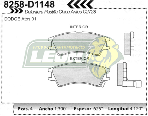 BALATA F.D. ATOS BY DODGE 02-03 (ANTES C2728-SM)