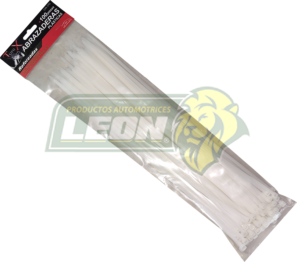 CINCHO NAILON 37 cm (4.8mm DE ANCHO) BLANCO (BOLSA C/100 pz.)