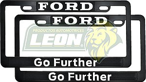PORTAPLACAS NEGRAS GRABADAS FORD LETRAS CROMADAS (JGO. c/2 pzas.)