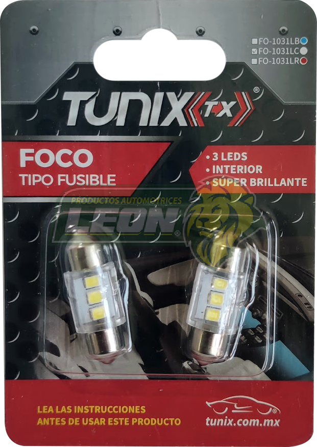 FOCO INTERIOR T/FUSIBLE 3 LED 10X31 BLANCO (JGO. c/2 pz) TUNIX