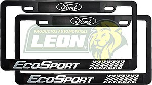PORTAPLACAS NEGRAS GRABADAS ECOSPORT LETRAS CROMADAS (JGO. c/2 pzas.)