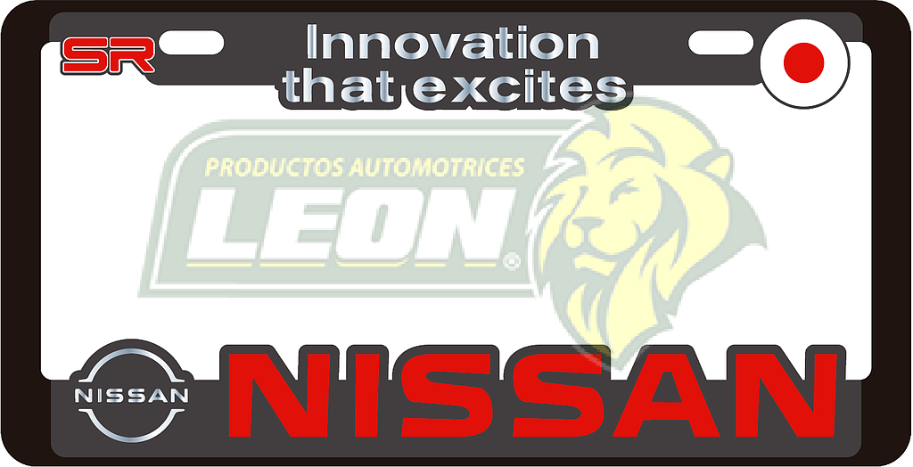 PORTAPLACAS DELUXE NISSAN REALZADA, DECORADO SERIGRAFIA Y HOT ESTAMPING (JGO. c/2 pzas.)