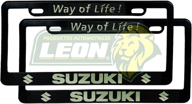 PORTAPLACAS NEGRAS GRABADAS SUZUKI LETRAS FLUORESCENTES (JGO. c/2 pzas.)