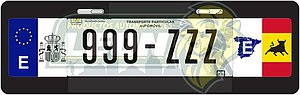 PORTAPLACA NEGRA T/EUROPEO C/BANDERA ESPAÑA-16 Y ESCUDO TORO EN LOS COSTADOS =PPE-ESPA (X PIEZA)