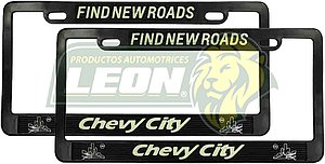 PORTAPLACAS NEGRAS GRABADAS CHEVY LETRAS FLUORESCENTES (JGO. c/2 pzas.)