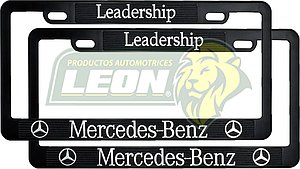 PORTAPLACAS NEGRAS GRABADAS MERCEDES BENZ LETRAS CROMADAS (JGO. c/2 pzas.)