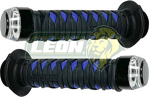 PUÑO PARA MANUBRIO CUBIERTA DE HULE TIPO KATANA AZUL C/LUZ BLANCA Y DIRECCIONAL AMBAR (JGO. c/2 pz)