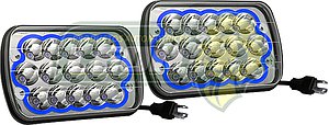 UNIDAD CUADRADA 7” C/15 HIPERLEDS DE 3W C/U c/SOQUET DE 3T. “OJO DE ANGEL AZUL” (JGO. c/2 pz.)