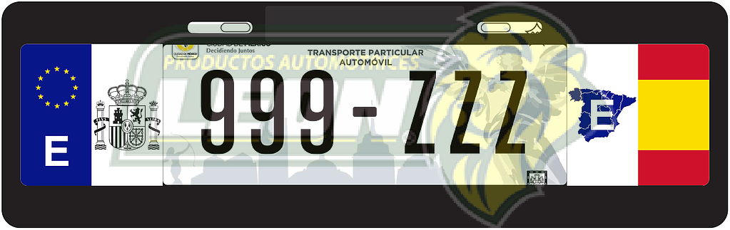 PORTAPLACA NEGRA T/EUROPEO C/BANDERA ESPAÑA-19 EN LOS COSTADOS (X PIEZA)