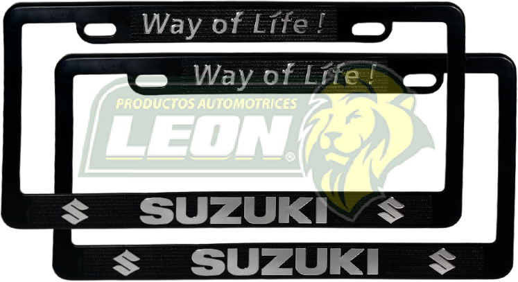 PORTAPLACAS NEGRAS GRABADAS SUZUKI LETRAS CROMADAS (JGO. c/2 pzas.)