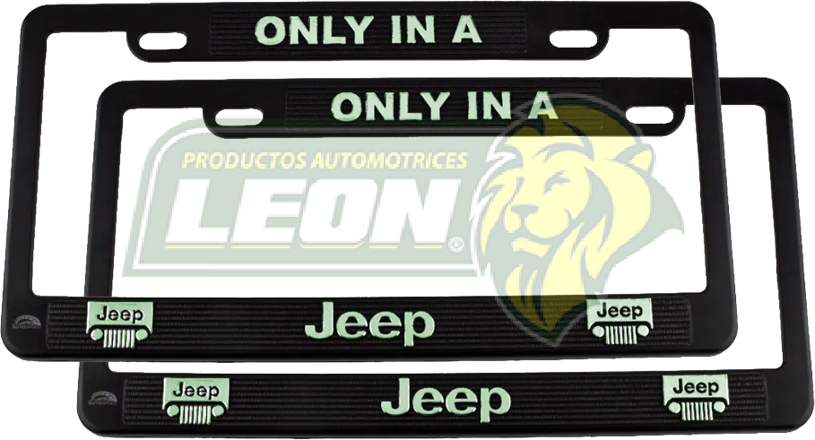 PORTAPLACAS NEGRAS GRABADAS JEEP LETRAS FLUORESCENTES (JGO. c/2 pzas.)