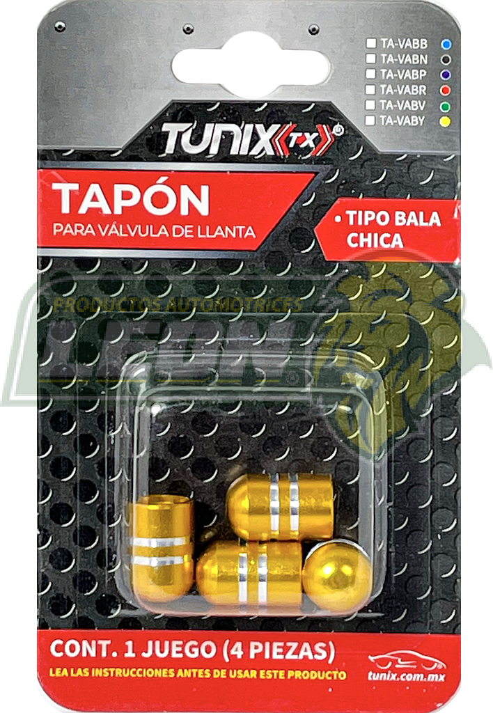 TAPON P/VALVULA DE LLANTA T/BALA (JGO. c/4 pzas.) AMARILLO