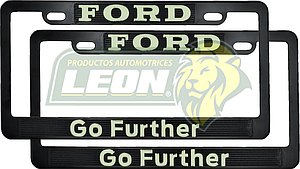 PORTAPLACAS NEGRAS GRABADAS FORD LETRAS FLUORESCENTES (JGO. c/2 pzas.)