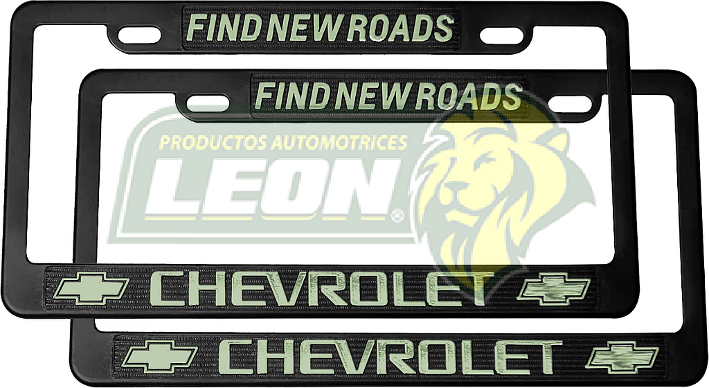 PORTAPLACAS NEGRAS GRABADAS CHEVROLET LETRAS FLUORESCENTES (JGO. c/2 pzas.)