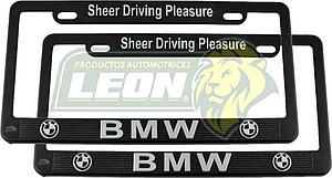 PORTAPLACAS NEGRAS GRABADAS BMW LETRAS CROMADAS (JGO. c/2 pzas.)