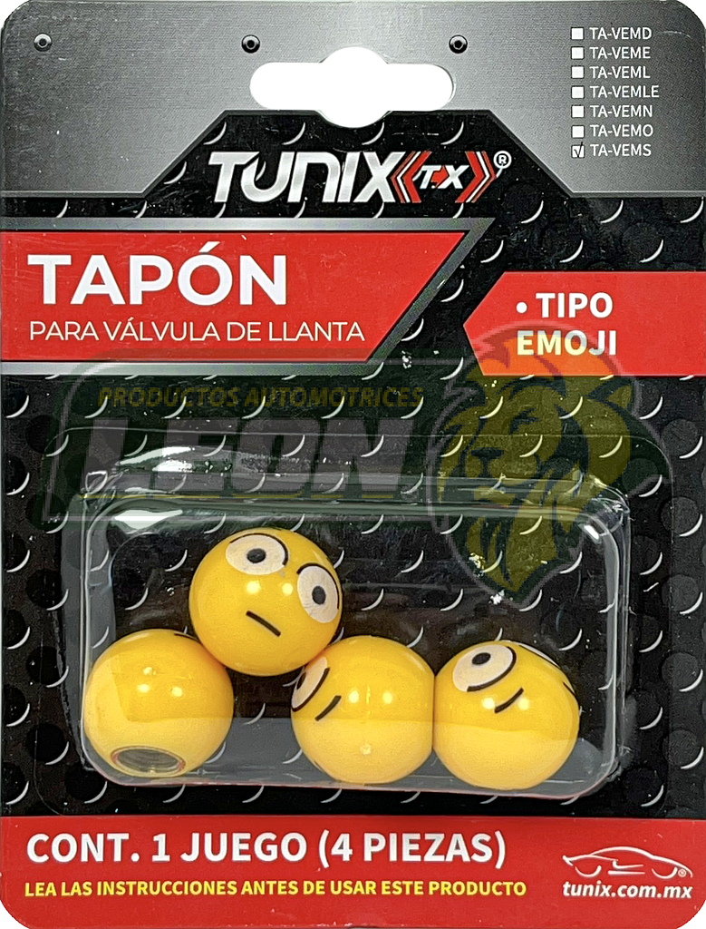 TAPON P/VALVULA DE LLANTA EMOJI EMOCIÓN (JGO. c/4 pzas.)