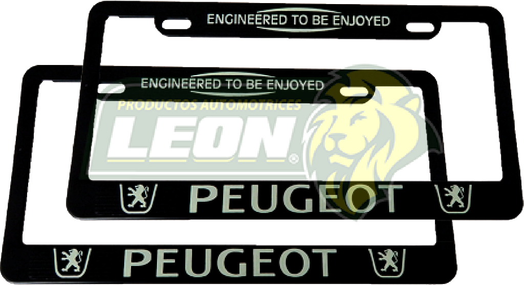 PORTAPLACAS NEGRAS GRABADAS PEUGEOT LETRAS FLUORESCENTES (JGO. c/2 pzas.)