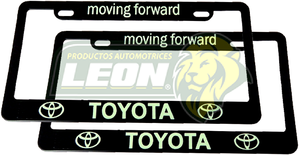 PORTAPLACAS NEGRAS GRABADAS TOYOTA LETRAS FLUORESCENTES (JGO. c/2 pzas.)