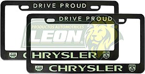 PORTAPLACAS NEGRAS GRABADAS CHRYSLER LETRAS FLUORESCENTES (JGO. c/2 pzas.)