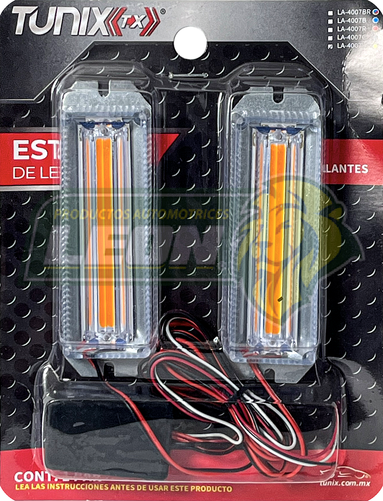 ESTROBO DE 10 LEDS DOBLE CON PROBADOR AMBAR, FUNCION FIJA Y ESTROBO SUPER BRILLANTES