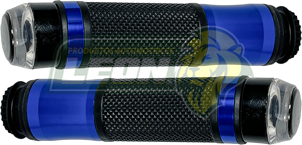 PUÑO PARA MANUBRIO GOMA AZUL C/LUZ BLANCA Y DIRRECCIONAL AMBAR (JGO. c/2 pz)