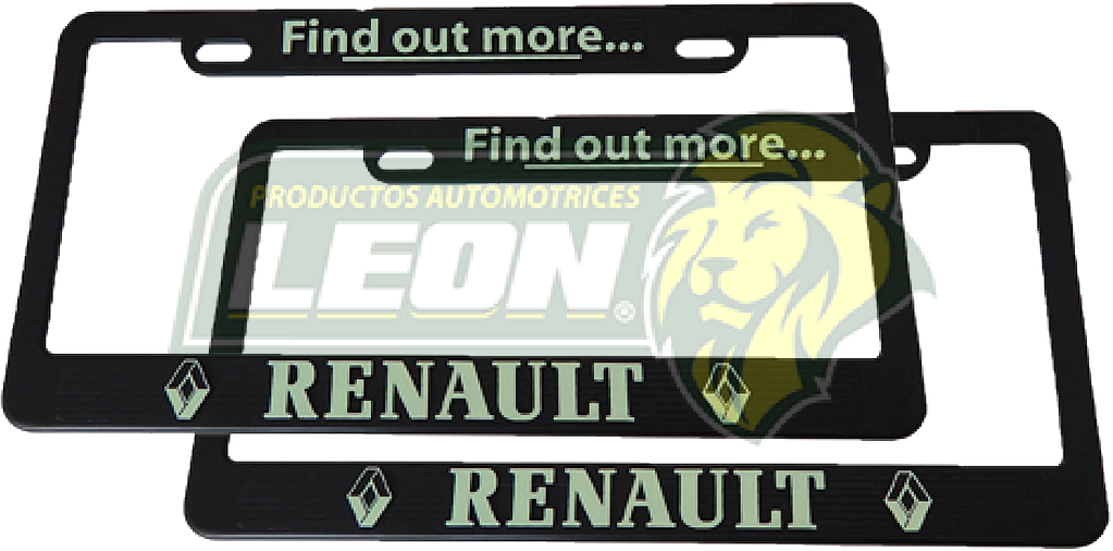 PORTAPLACAS NEGRAS GRABADAS RENAULT LETRAS FLUORESCENTES (JGO. c/2 pzas.)