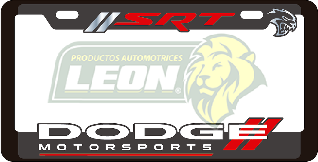 PORTAPLACAS DELUXE DODGE REALZADA, DECORADO SERIGRAFIA Y HOT ESTAMPING (JGO. c/2 pzas.)