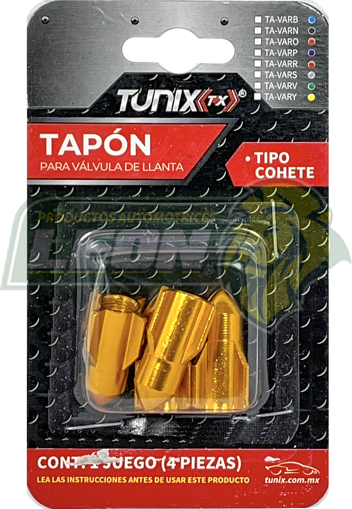 TAPON P/VALVULA DE LLANTA T/COHETE (JGO. c/4 pzas.) AMARILLO