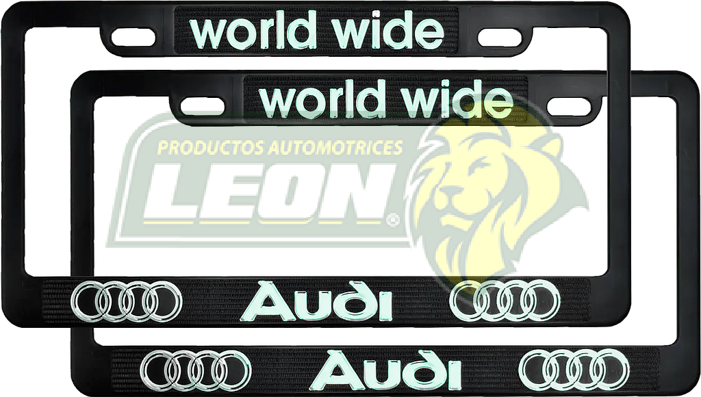 PORTAPLACAS NEGRAS GRABADAS AUDI LETRAS FLUORESCENTES (JGO. c/2 pzas.)