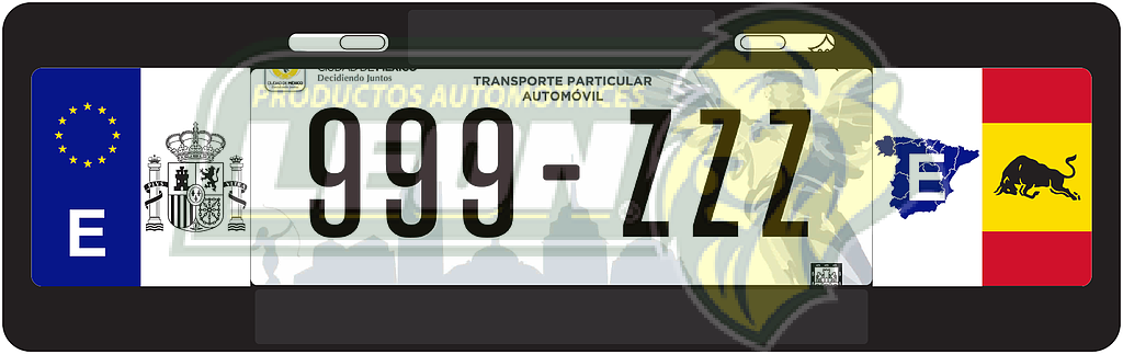 PORTAPLACA NEGRA T/EUROPEO C/BANDERA ESPAÑA-17 EN LOS COSTADOS (X PIEZA)