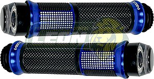 PUÑO PARA MANUBRIO COMBINADO AZUL C/PUNTOS PLATA, LUZ BLANCA Y  DIRECCIONAL AMBAR (JGO. c/2 pz)