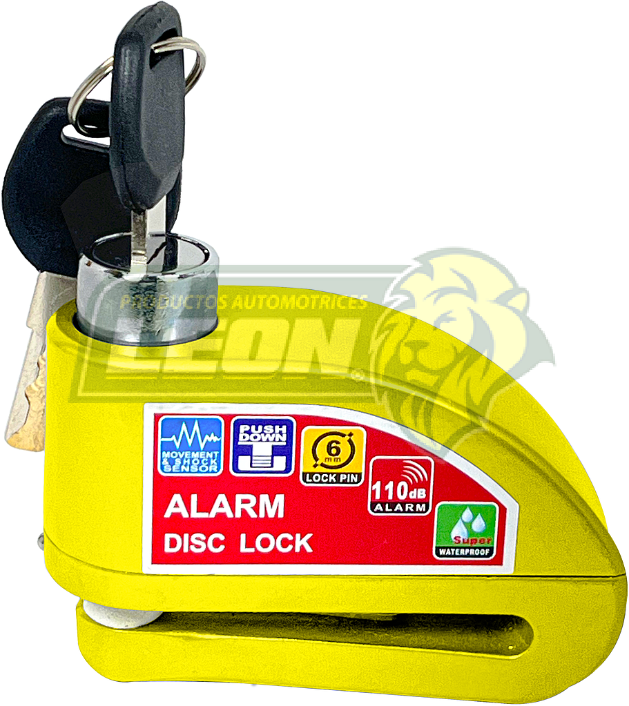 CANDADO PARA MOTO UNIVERSAL SEGURO ANTIROBO 110dB. CON ALARMA AMARILLO