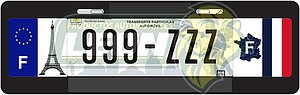 PORTAPLACA NEGRA T/EUROPEO C/BANDERA FRANCIA-17EN LOS COSTADOS =PPE-FRAN (X PIEZA)